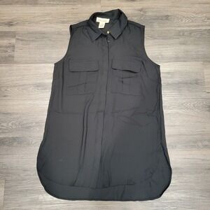 Davina Sleeveless Blouse Top‎ Tunic Shirt Pockets Black Size 6